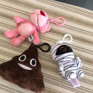 Lot of 3 plush keychain bag clips TY miniso